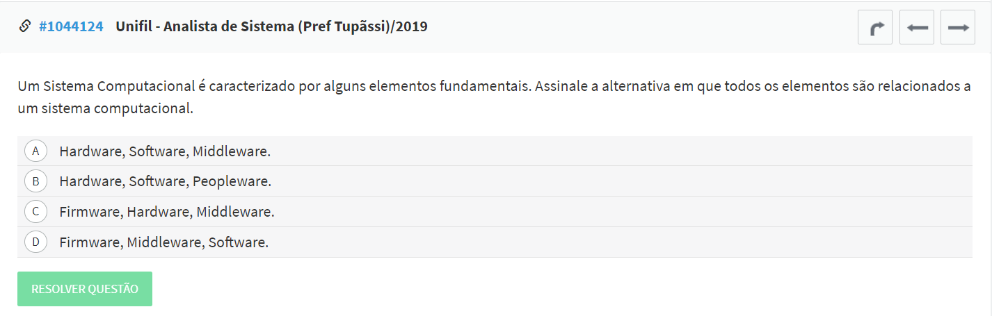 Questão de concurso sobre os elementos de um sistema computacional