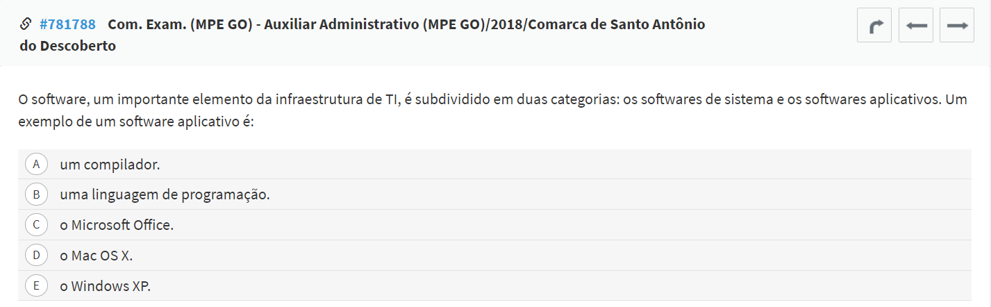 Questão: um exemplo de software aplicativo é o Microsoft Office